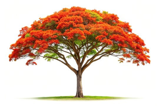 Vibrant image of a Flame Tree Royal Poinciana isolated on white background