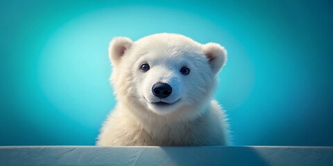 Fototapeta premium Cute Polar Bear Peeking Out on a Vibrant Blue Background for Adorable Wildlife Photography