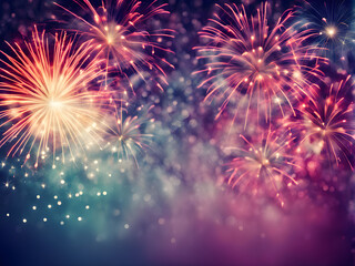 Fototapeta premium Fireworks at New Year and copy space - abstract holiday background
