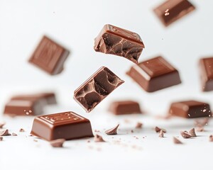 Chocolate pieces, white isolate background