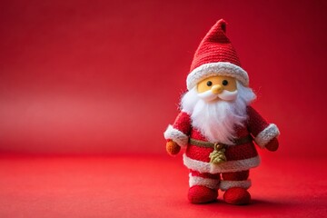 Obraz premium Cute Santa Claus Decoration on Red Background for Holiday Cheer and Copy Space