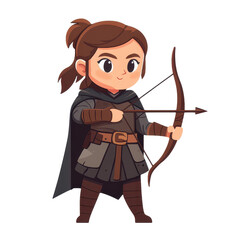 Obraz premium A fierce medieval archer woman in intricate armor, bow drawn, ready for action. Ideal for game animation and designs.