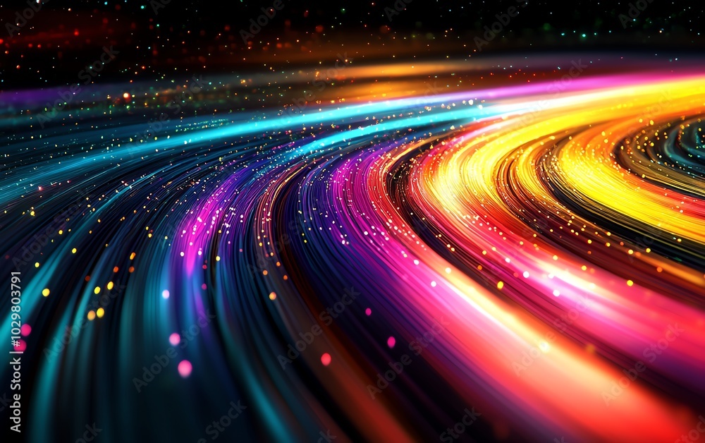 Fototapete abstract depiction of an information highway featuring vibrant streams of light flowing in multiple 
