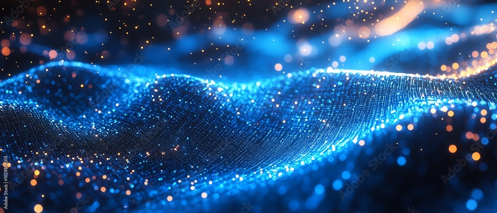 Poster blue abstract lines guiding the viewers eye against a sleek tech backdrop, representing the future o
