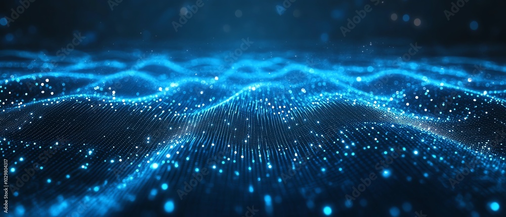 Poster blue abstract lines guiding the viewers eye against a sleek tech backdrop, representing the future o