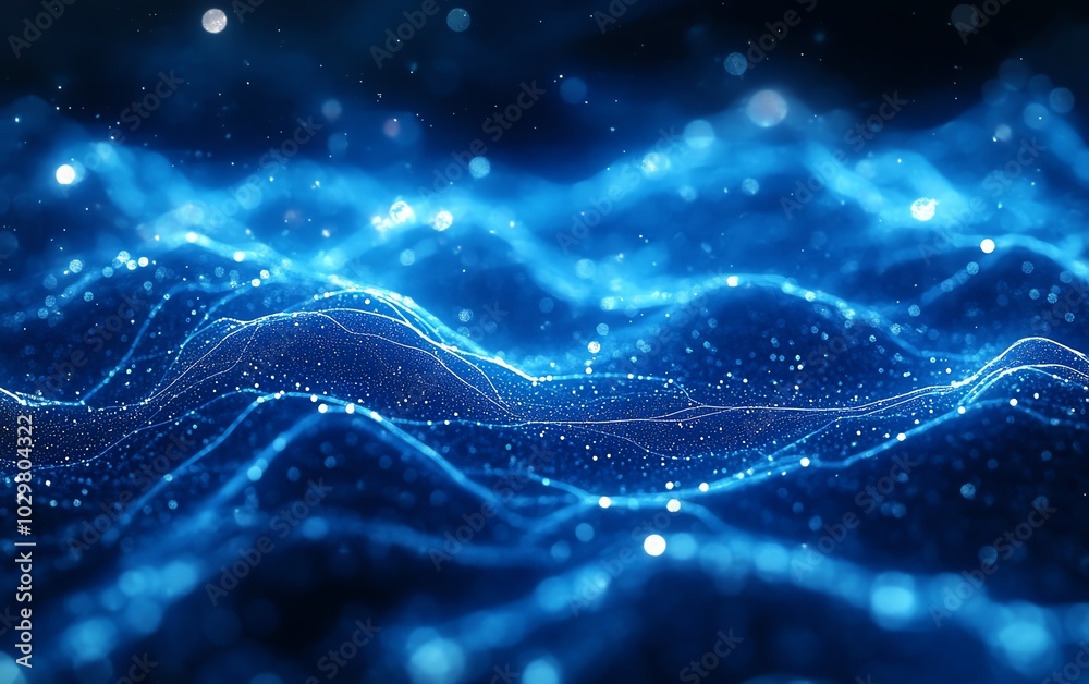Poster Blue abstract lines set against a hightech background, illustrating clear direction and purpose in a digital landscape