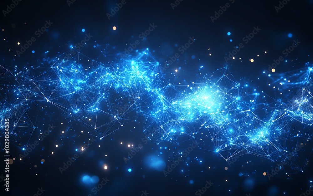 Poster bold abstract blue banner design for a technology website, showcasing interconnected lines and shape