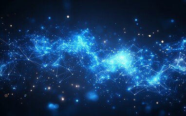 Bold abstract blue banner design for a technology website, showcasing interconnected lines and shapes to symbolize connectivity and advancement