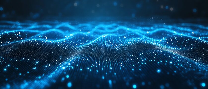 Blue abstract lines guiding the viewers eye against a sleek tech backdrop, representing the future of technology and design