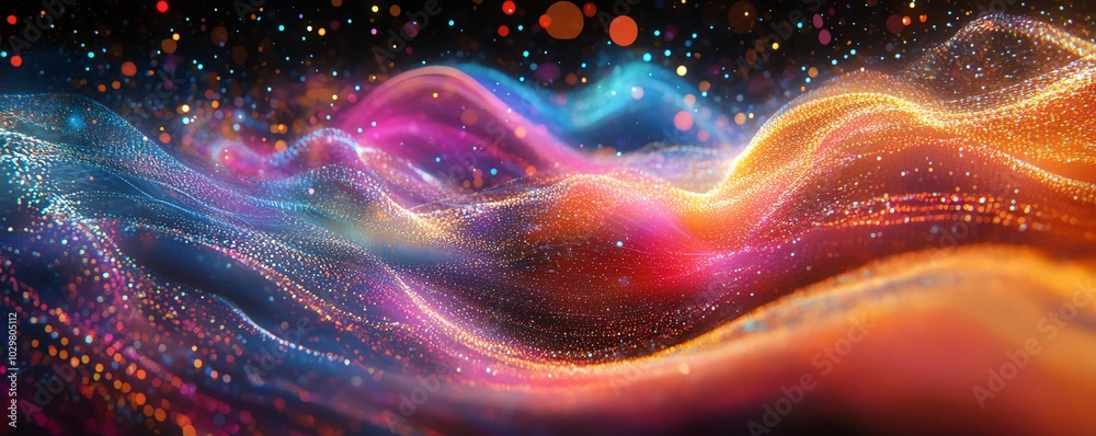 Fototapete energetic portrayal of an information highway featuring flowing streams of colorful light, represent