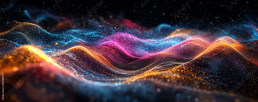 Fototapete Energetic portrayal of an information highway featuring flowing streams of colorful light, representing seamless connectivity and data movement