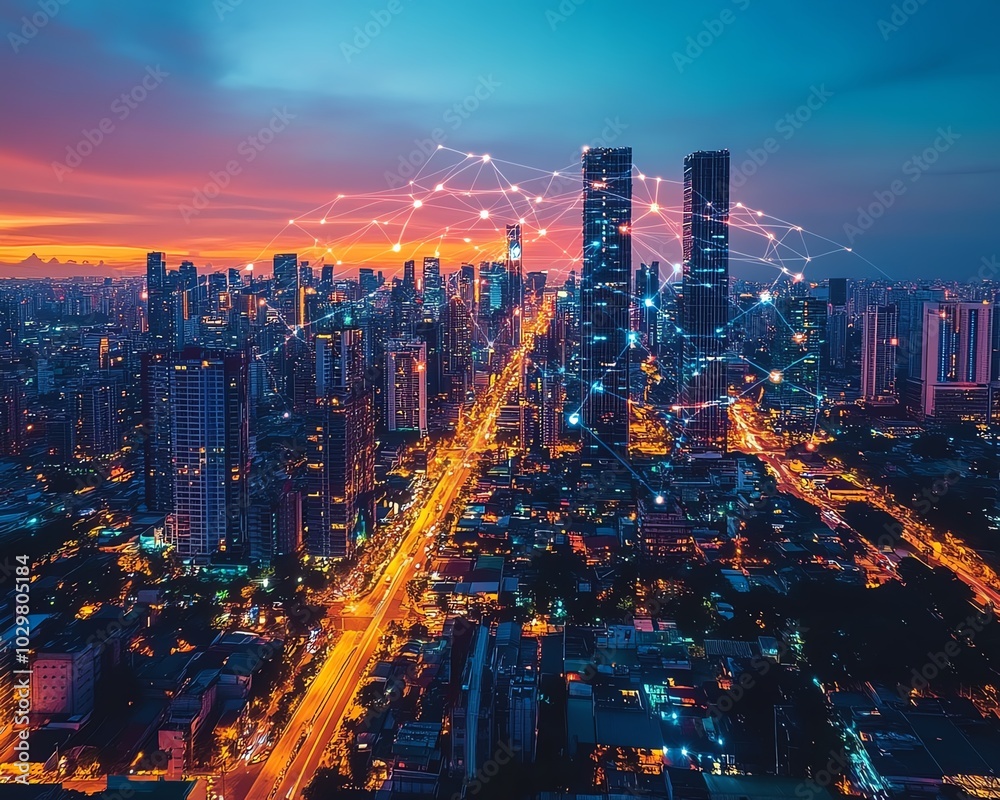 Leinwandbilder exploration of smart city technology, emphasizing the use of iot and ai to create efficient, connect