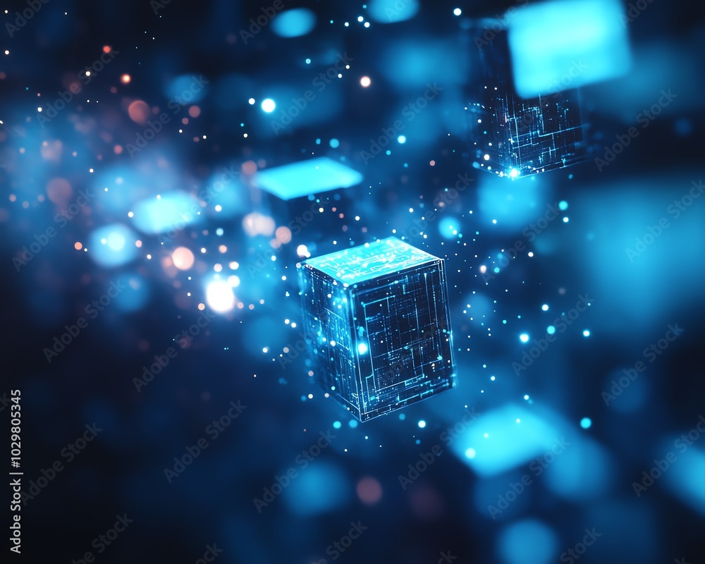 Poster eyecatching abstract blue banner for a technologyfocused website, utilizing abstract shapes and ligh