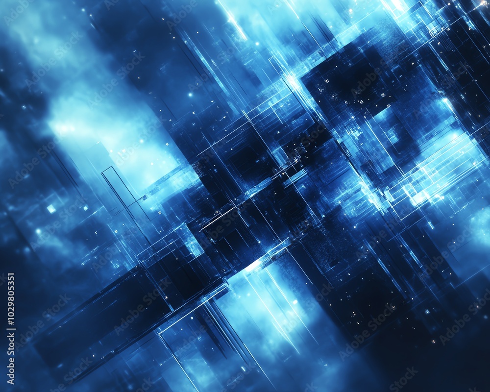 Aufkleber eyecatching abstract blue banner for a technologyfocused website, utilizing abstract shapes and ligh