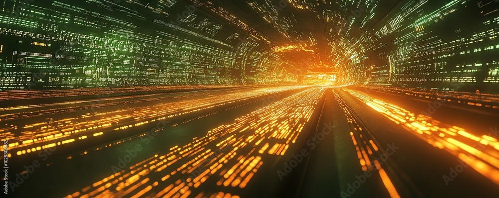 Poster futuristic depiction of an information highway with glowing streams of light, capturing the essence 