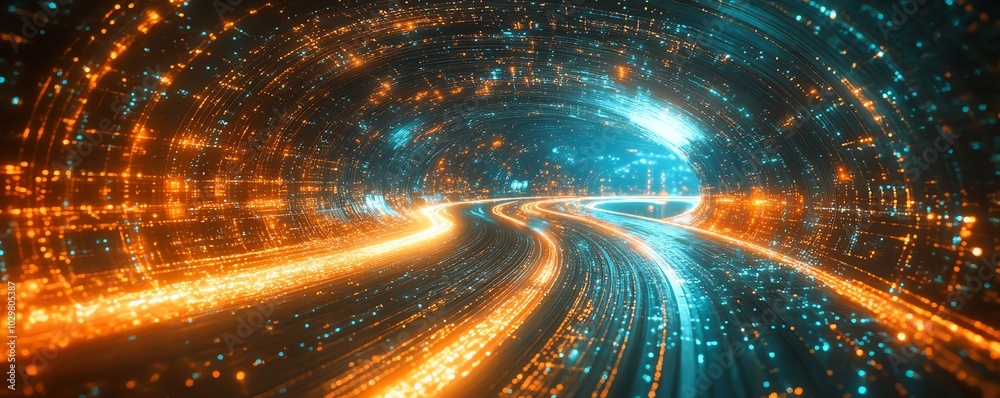 Poster futuristic depiction of an information highway with glowing streams of light, capturing the essence 