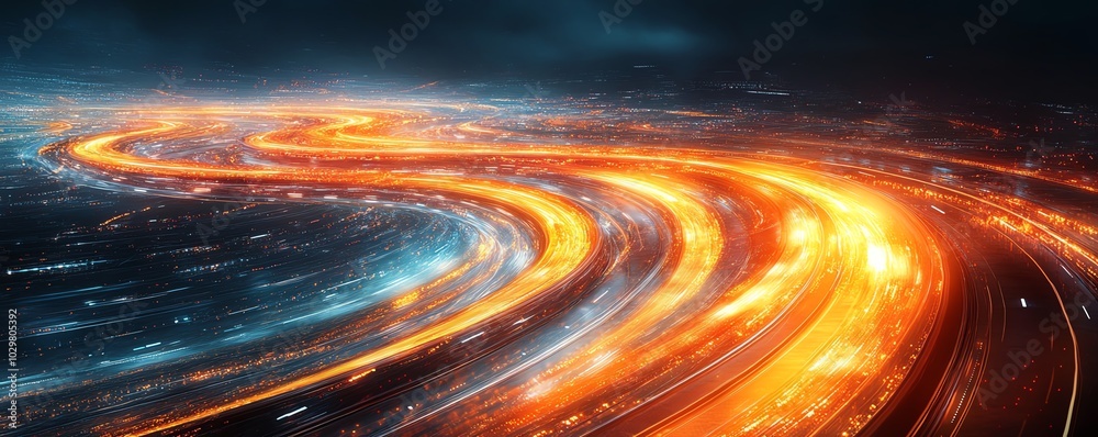 Poster futuristic depiction of an information highway with glowing streams of light, capturing the essence 