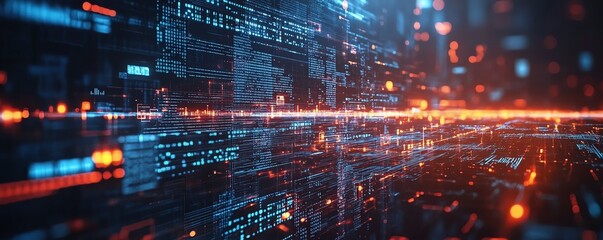 Obraz premium Stock image of a cyber technology landscape, showcasing innovative elements like AI, cybersecurity, and advanced data analytics