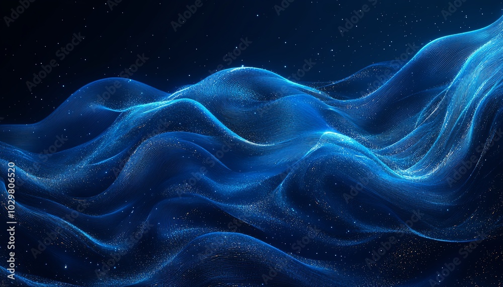 Poster stylish abstract blue banner for a tech website, showcasing flowing lines and geometric patterns for