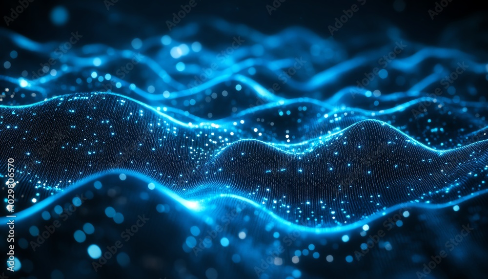 Poster stylish abstract blue banner for a tech website, showcasing flowing lines and geometric patterns for