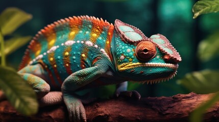 Fototapeta premium Vibrant Chameleon in its Natural Habitat