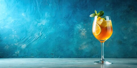 Vibrant panoramic cocktail spritz on blue background