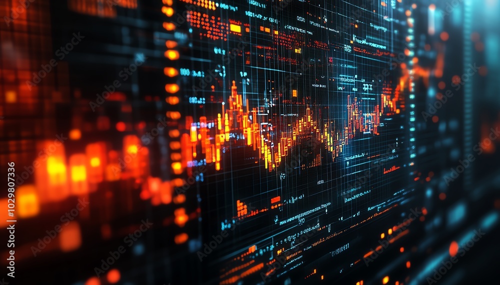 Poster abstract background featuring financial technology icons, showcasing modern digital finance elements