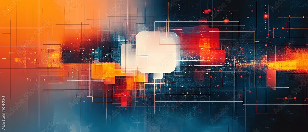 Poster Abstract design showcasing financial technology elements, representing the synergy between finance and innovation in a visually engaging format