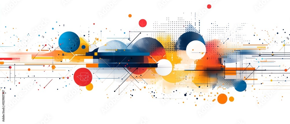 Poster Abstract design showcasing financial technology elements, representing the synergy between finance and innovation in a visually engaging format