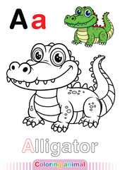 Coloring Page Alligator. Letter A