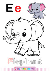 Coloring Page Elephant. Letter E