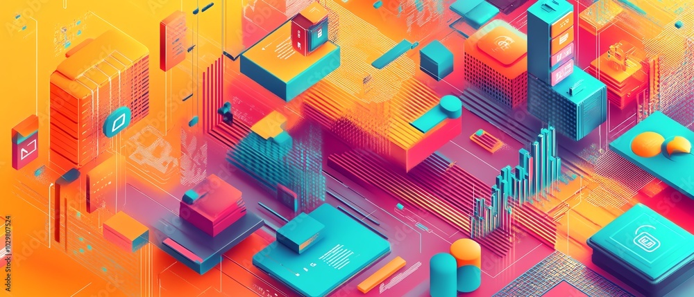 Aufkleber Creative abstract image featuring fintech icons, emphasizing modern financial solutions and digital transformation in a captivating layout