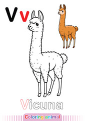 Coloring Page Vicuna. Letter V