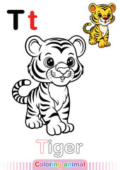 Coloring Page Tiger. Letter T