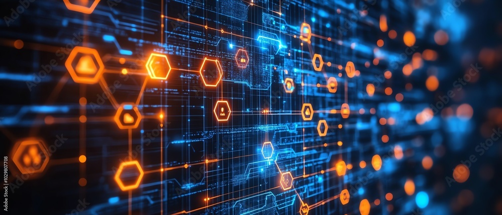 Aufkleber Dynamic abstract background with a focus on financial technology symbols, representing the evolution of fintech in a visually striking manner