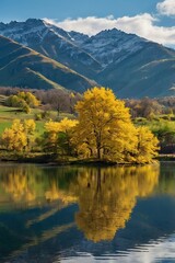 autumn landscape with lake background photo