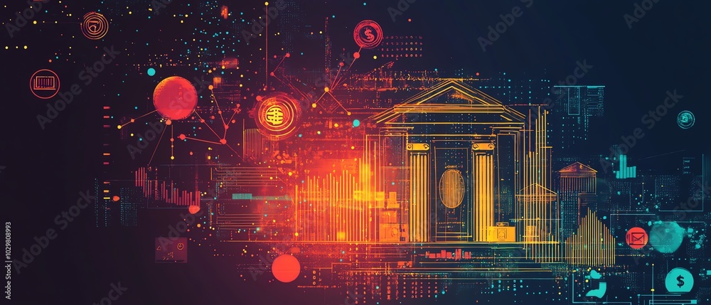 Aufkleber vibrant abstract backdrop with financial technology icons, representing innovation in fintech and di