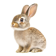 Obraz premium A fluffy brown rabbit sits alone against a crisp white backdrop, highlighting its soft fur and cute features.