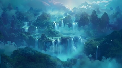 Traditional Chinese Green Landscape Painting Poster Background
