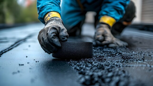 EPDM Ethylene Propylene Diene Terpolymer Rubber Material in Worker s Hand for Modern Roofing
