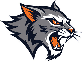 Sports logo of a snarling wildcat white background 