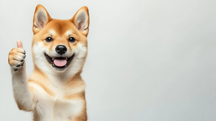 Thumbs Up Shiba Inu: Adorable Shiba Inu gives a thumbs up, expressing positivity and approval. Perfect for pet-related projects, blogs, or social media.