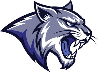 Sports logo of a snarling wildcat white background 
