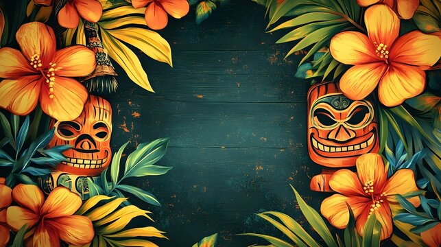 Personalized Tiki Themed for Tropical Party and Invitations and Prints