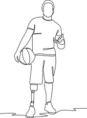 Disabled man sport with prosthetic leg one line art vector