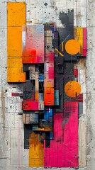 Fototapeta premium Abstract Geometric Collage Art: Vibrant Colors and Shapes