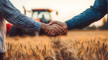 Agribusiness Handshake Sealing Deal Between Farmer and Businessman for Farm Machinery Purchase