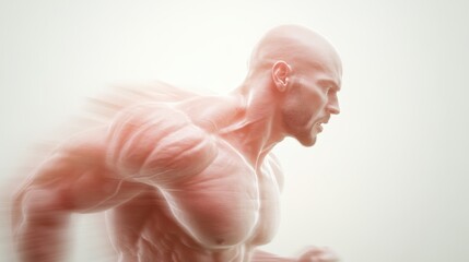 Fototapeta premium A man running with a blurred background. The man is muscular and has a serious expression on his face