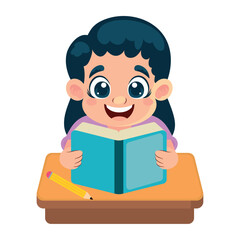 little student girl reading character