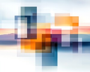 Naklejka premium Abstract composition of colorful geometric shapes layered over a soft gradient background, inspiring creativity and modern design.